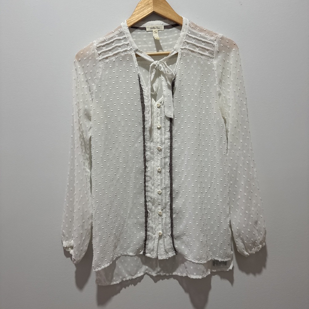 Matilda Jane Friends Forever Renae Women Blouse Cream Swiss Dot Long Sleeve S